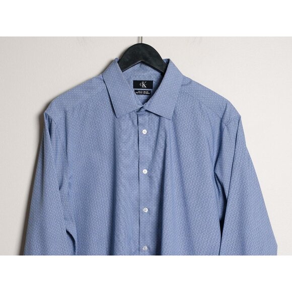 Calvin Klein Shirt Mens Extra Large Blue Slim Fit Dot Print Dress Button Up NWT - Picture 3 of 8